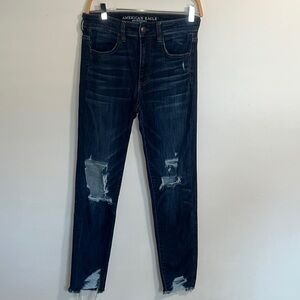 American Eagle Outfitters Women's Dark Blue Distressed High Rise Jegging crop